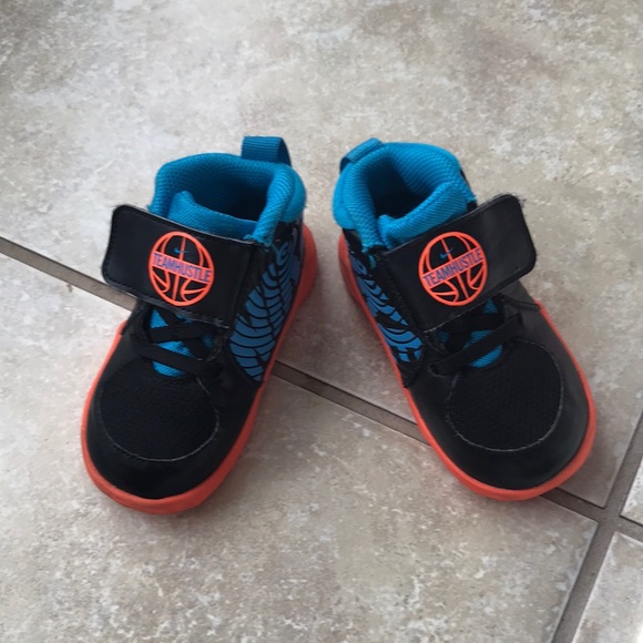 Nike Kids Sneakers Black and Blue with Orange Accents - Picture 1 of 2